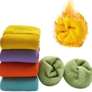 Autumn Winter 3 pcs Thumb Adult Warm Line Ribbed Snow Womens Super Thick Wool Fur Plush Thermal Men Women Fashion Fuzzy Solid Color Velvet Snow Socks (Multicolor)