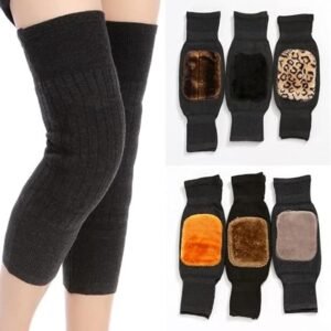 Winter Leg Warmers Sleeves Ultra Warm Cold proof Cashmere Wool Insulating Thermal Elastic Soft Cashmere Fabric Winter Protector Knee Warmers Woolen Knee Braces Cap (Black)