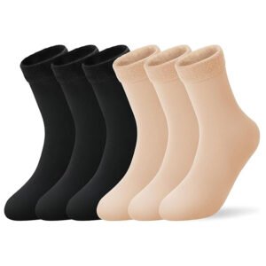 Warm Winter Snow Fleece Soft fur Thermal socks for women men boys girls unisex-COLOR-BEIGE & BLACK (2)