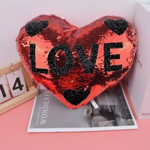 Valentines Day Musically Love Heart Shaped Reversible Sequin Cushion Pillow With I LOVE YOU SOUND